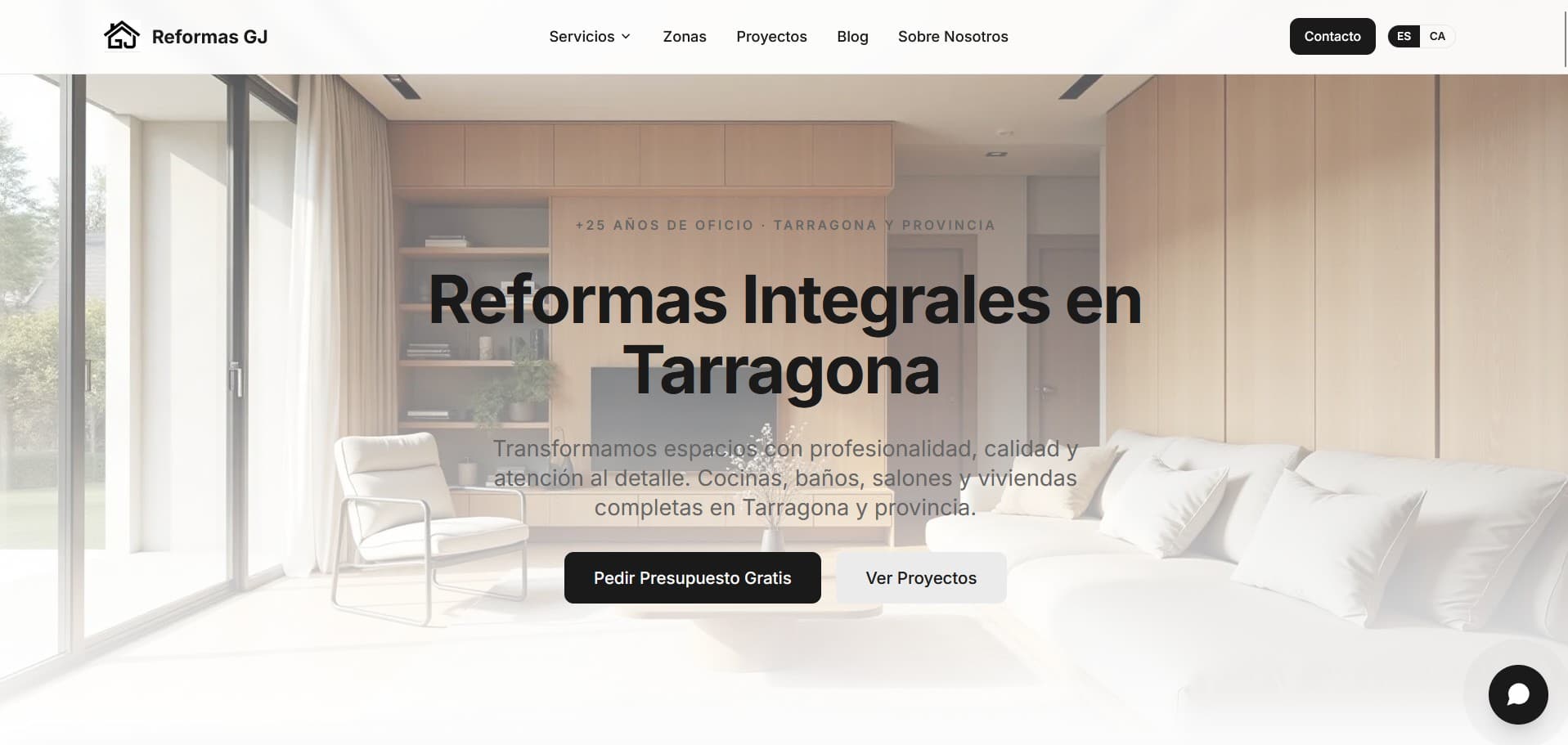 Captura de la web de Reformas GJ diseñada por Zyntara