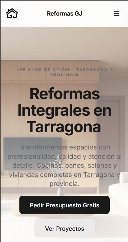 Captura de la web de Reformas GJ diseñada por Zyntara en móvil